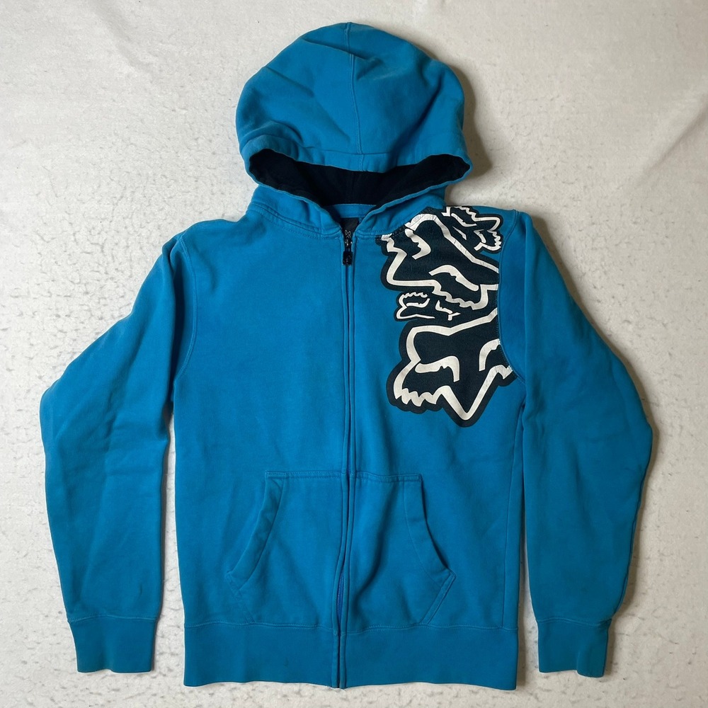Fox Racing Full Zip Hoodie Mens Small Blue Graphic Logo Moto 45268‎